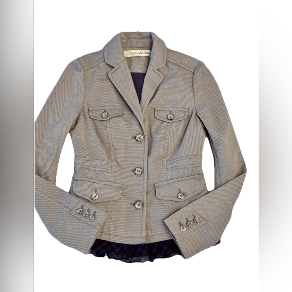 Anthropologie Daughters of the Liberation "Salute to Ruffles" blazer Size 4 Grey
